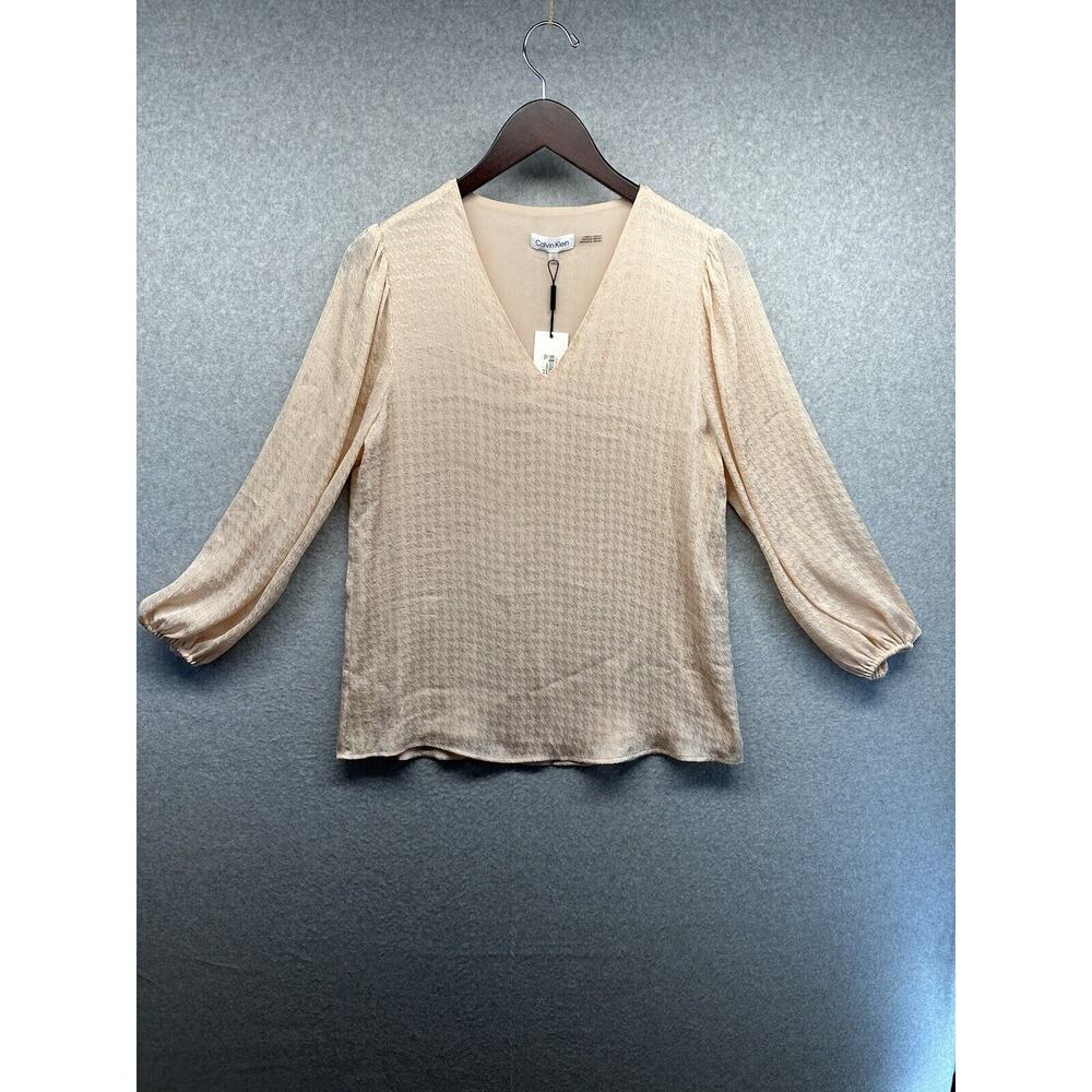 Calvin Klein Women’s Blouse Size Small Pink V-Neck Long Sleeve Lined NWT